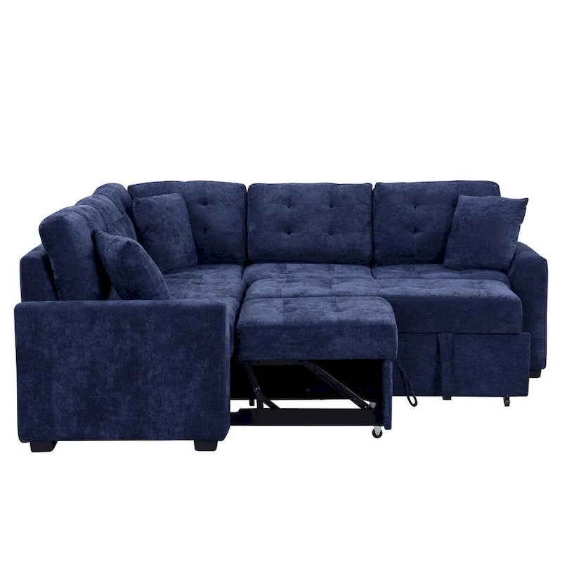 82,6 Zoll L-förmiges Auszieh-Schlafsofa mit Rollen, USB-Anschlüssen, Steckdosen - 82,6B x 82,6T x 33H