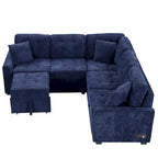 82,6 Zoll L-förmiges Auszieh-Schlafsofa mit Rollen, USB-Anschlüssen, Steckdosen - 82,6B x 82,6T x 33H