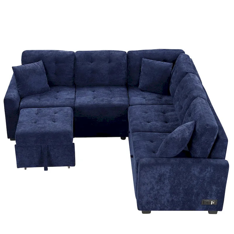82,6 Zoll L-förmiges Auszieh-Schlafsofa mit Rollen, USB-Anschlüssen, Steckdosen - 82,6B x 82,6T x 33H