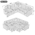 82,6 Zoll L-förmiges Auszieh-Schlafsofa mit Rollen, USB-Anschlüssen, Steckdosen - 82,6B x 82,6T x 33H