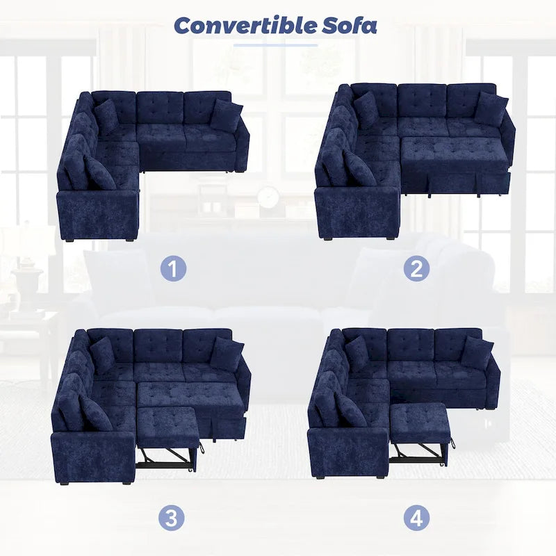 82,6 Zoll L-förmiges Auszieh-Schlafsofa mit Rollen, USB-Anschlüssen, Steckdosen - 82,6B x 82,6T x 33H