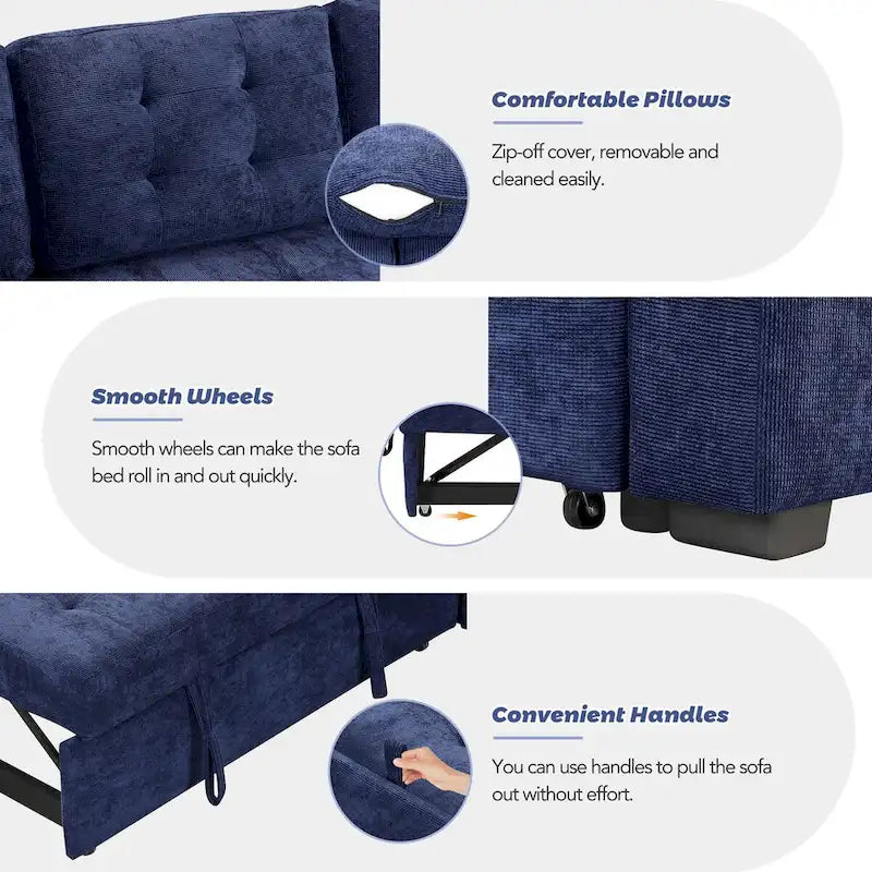 82,6 Zoll L-förmiges Auszieh-Schlafsofa mit Rollen, USB-Anschlüssen, Steckdosen - 82,6B x 82,6T x 33H