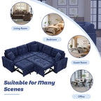 82,6 Zoll L-förmiges Auszieh-Schlafsofa mit Rollen, USB-Anschlüssen, Steckdosen - 82,6B x 82,6T x 33H