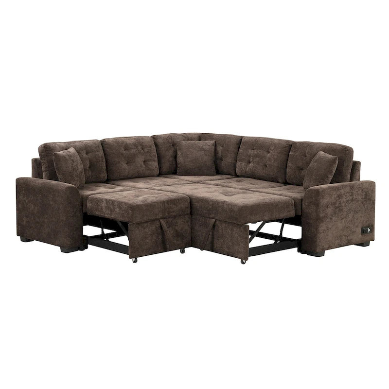 82,6 Zoll L-förmiges Auszieh-Schlafsofa mit Rollen, USB-Anschlüssen, Steckdosen - 82,6B x 82,6T x 33H