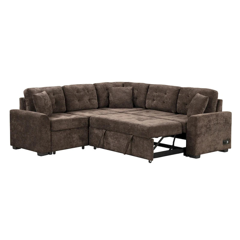 82,6 Zoll L-förmiges Auszieh-Schlafsofa mit Rollen, USB-Anschlüssen, Steckdosen - 82,6B x 82,6T x 33H