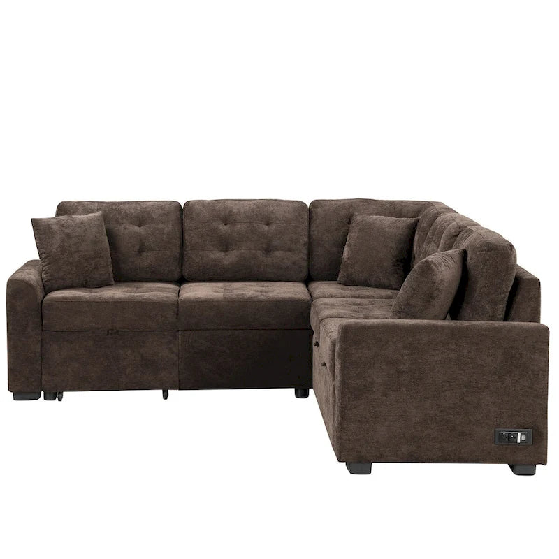 82,6 Zoll L-förmiges Auszieh-Schlafsofa mit Rollen, USB-Anschlüssen, Steckdosen - 82,6B x 82,6T x 33H