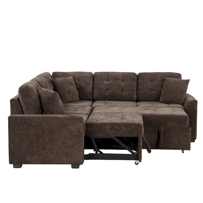 82,6 Zoll L-förmiges Auszieh-Schlafsofa mit Rollen, USB-Anschlüssen, Steckdosen - 82,6B x 82,6T x 33H