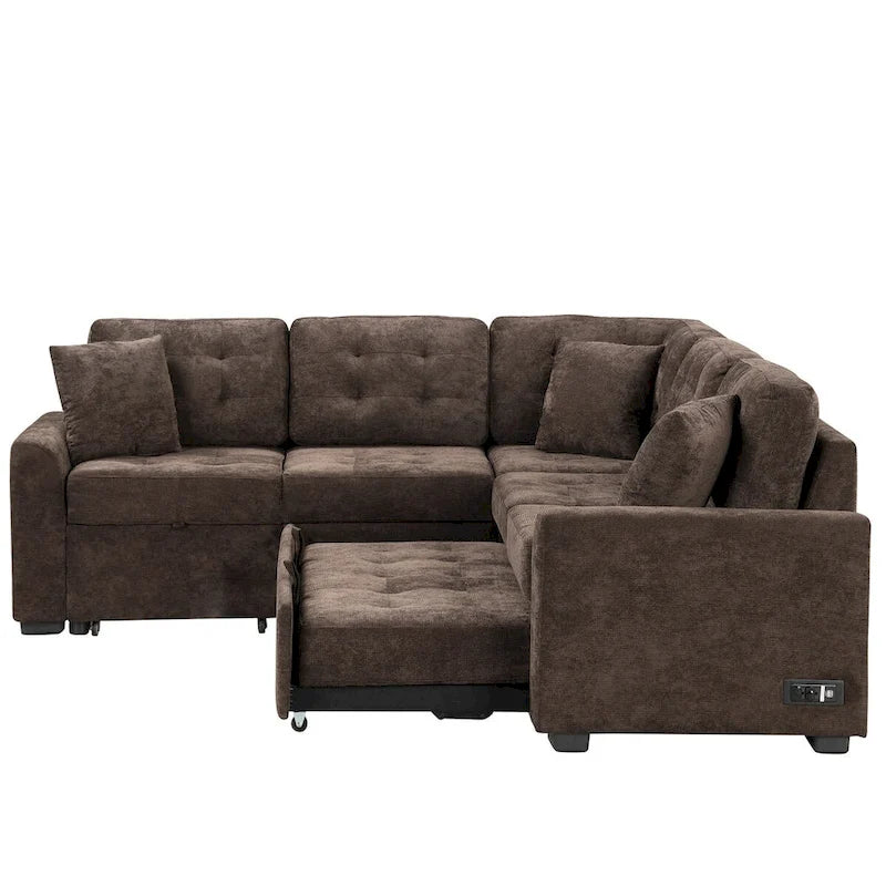 82,6 Zoll L-förmiges Auszieh-Schlafsofa mit Rollen, USB-Anschlüssen, Steckdosen - 82,6B x 82,6T x 33H