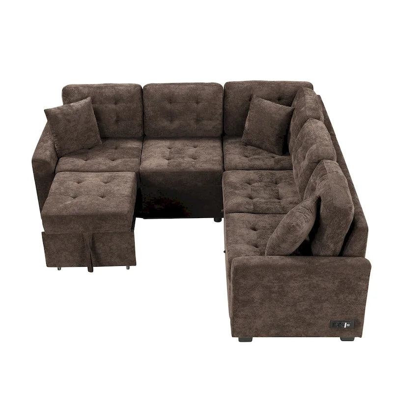 82,6 Zoll L-förmiges Auszieh-Schlafsofa mit Rollen, USB-Anschlüssen, Steckdosen - 82,6B x 82,6T x 33H