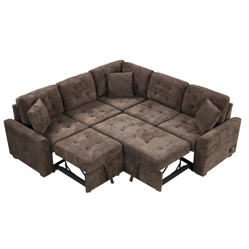 82,6 Zoll L-förmiges Auszieh-Schlafsofa mit Rollen, USB-Anschlüssen, Steckdosen - 82,6B x 82,6T x 33H