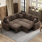 82,6 Zoll L-förmiges Auszieh-Schlafsofa mit Rollen, USB-Anschlüssen, Steckdosen - 82,6B x 82,6T x 33H