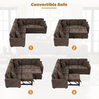 82,6 Zoll L-förmiges Auszieh-Schlafsofa mit Rollen, USB-Anschlüssen, Steckdosen - 82,6B x 82,6T x 33H