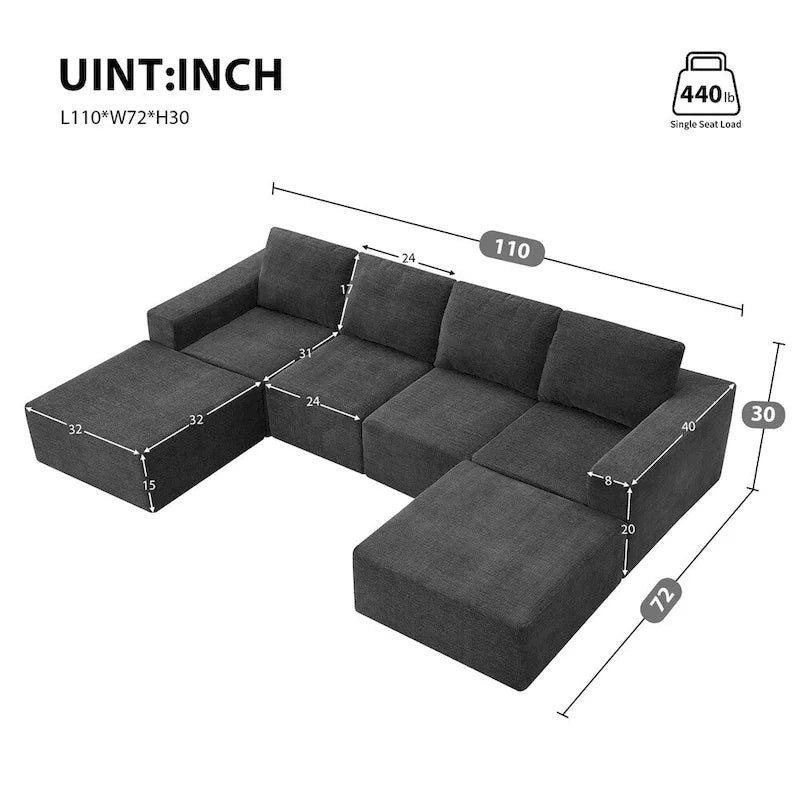 Modulares U-förmiges Sektionssofa, Luxuriöses Chenille-Bodencouch-Set