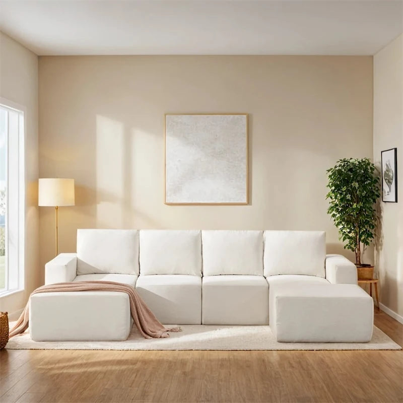 Modulares U-förmiges Sektionssofa, Luxuriöses Chenille-Bodencouch-Set