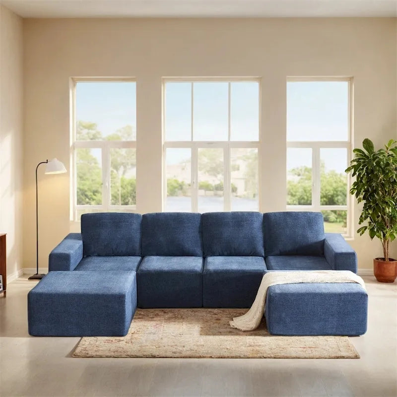 Modulares U-förmiges Sektionssofa, Luxuriöses Chenille-Bodencouch-Set