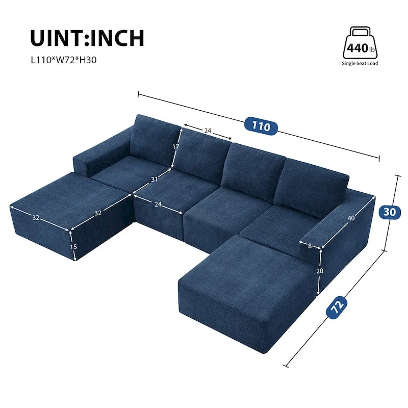 Modulares U-förmiges Sektionssofa, Luxuriöses Chenille-Bodencouch-Set