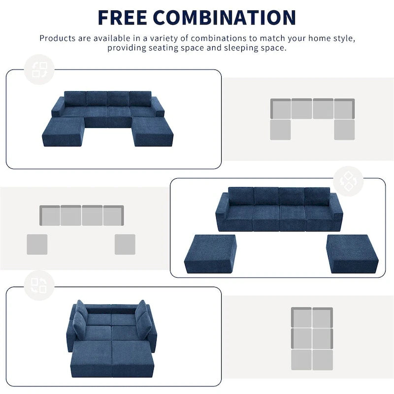 Modulares U-förmiges Sektionssofa, Luxuriöses Chenille-Bodencouch-Set