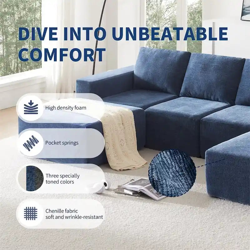 Modulares U-förmiges Sektionssofa, Luxuriöses Chenille-Bodencouch-Set