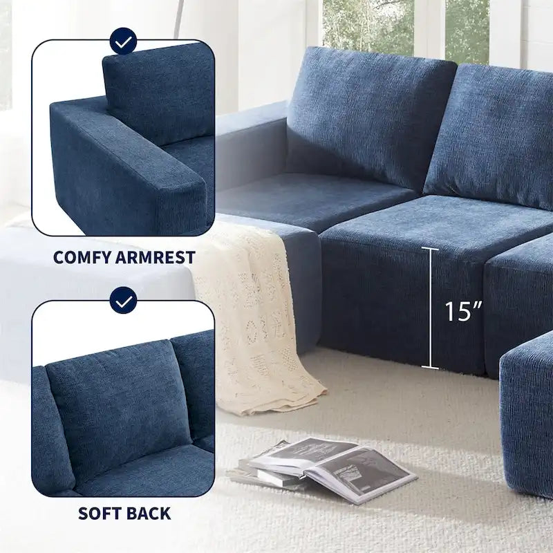Modulares U-förmiges Sektionssofa, Luxuriöses Chenille-Bodencouch-Set
