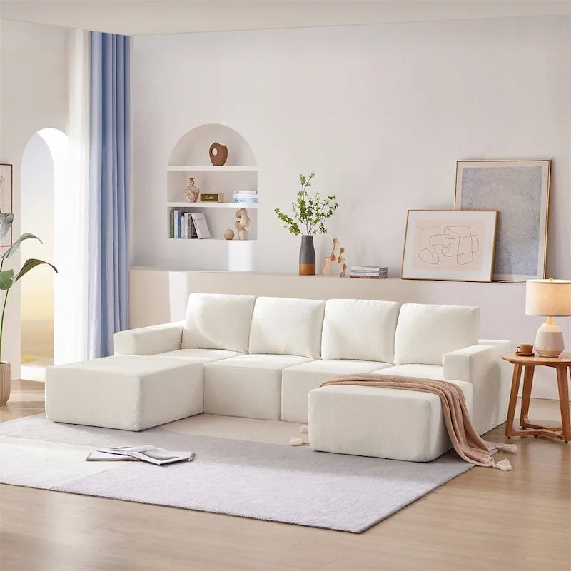 Modulares U-förmiges Sektionssofa, Luxuriöses Chenille-Bodencouch-Set