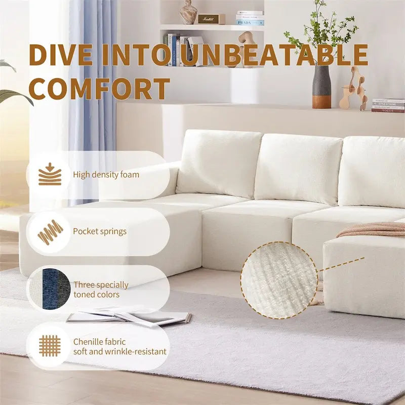 Modulares U-förmiges Sektionssofa, Luxuriöses Chenille-Bodencouch-Set
