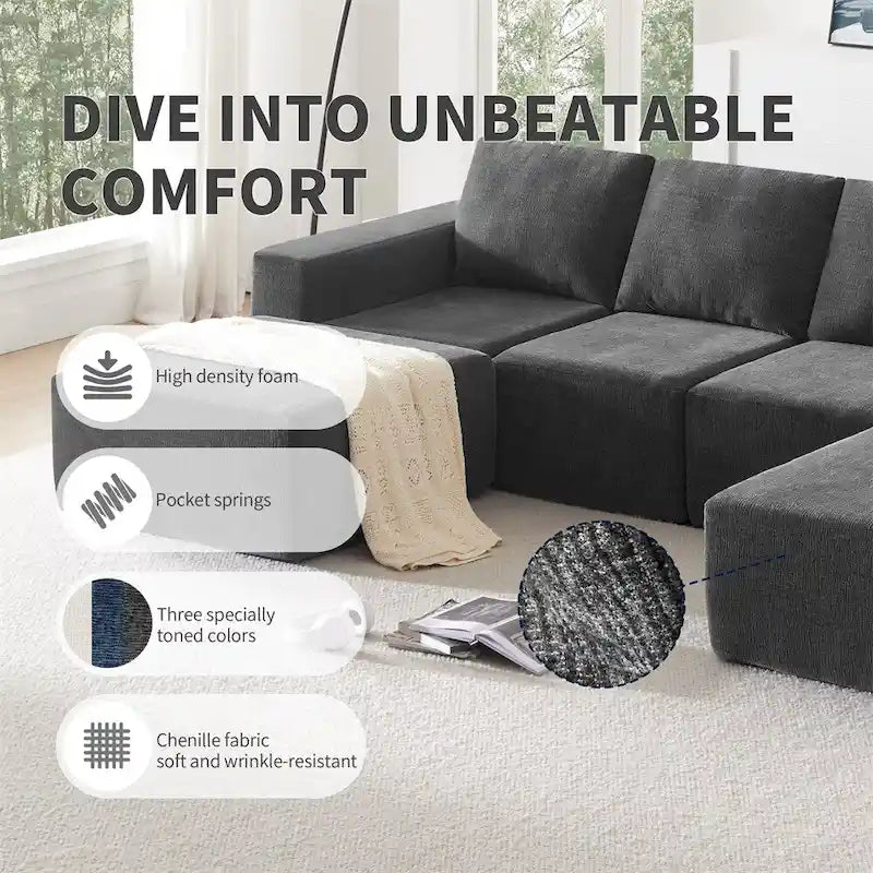 Modulares U-förmiges Sektionssofa, Luxuriöses Chenille-Bodencouch-Set