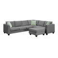 112 Zoll L-förmiges modulares 7-Sitzer-Sofa mit Ottomane und drei Kissen - 112B x 87T x 33H
