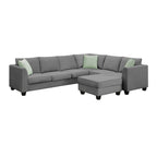 112 Zoll L-förmiges modulares 7-Sitzer-Sofa mit Ottomane und drei Kissen - 112B x 87T x 33H