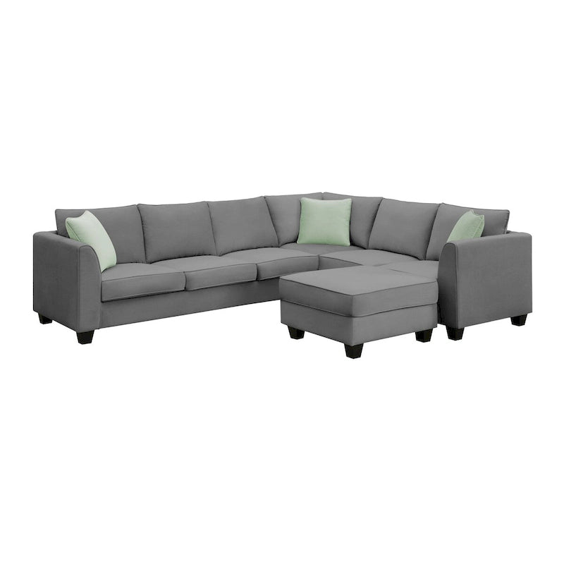 112 Zoll L-förmiges modulares 7-Sitzer-Sofa mit Ottomane und drei Kissen - 112B x 87T x 33H