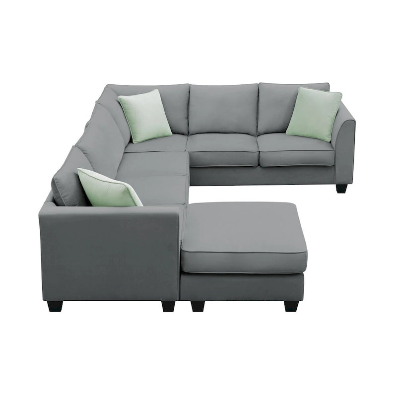 112 Zoll L-förmiges modulares 7-Sitzer-Sofa mit Ottomane und drei Kissen - 112B x 87T x 33H