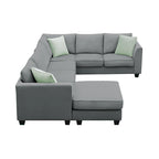 112 Zoll L-förmiges modulares 7-Sitzer-Sofa mit Ottomane und drei Kissen - 112B x 87T x 33H
