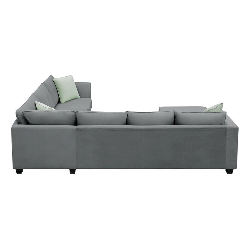 112 Zoll L-förmiges modulares 7-Sitzer-Sofa mit Ottomane und drei Kissen - 112B x 87T x 33H