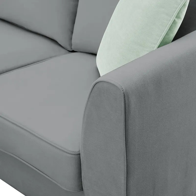 112 Zoll L-förmiges modulares 7-Sitzer-Sofa mit Ottomane und drei Kissen - 112B x 87T x 33H