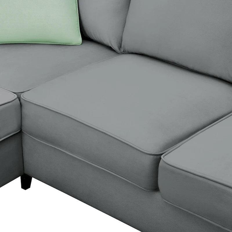 112 Zoll L-förmiges modulares 7-Sitzer-Sofa mit Ottomane und drei Kissen - 112B x 87T x 33H