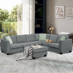 112 Zoll L-förmiges modulares 7-Sitzer-Sofa mit Ottomane und drei Kissen - 112B x 87T x 33H