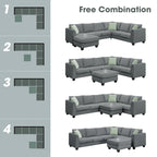 112 Zoll L-förmiges modulares 7-Sitzer-Sofa mit Ottomane und drei Kissen - 112B x 87T x 33H