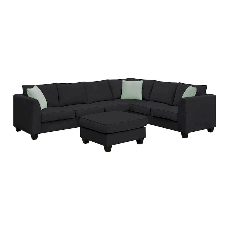112 Zoll L-förmiges modulares 7-Sitzer-Sofa mit Ottomane und drei Kissen - 112B x 87T x 33H