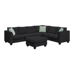 112 Zoll L-förmiges modulares 7-Sitzer-Sofa mit Ottomane und drei Kissen - 112B x 87T x 33H