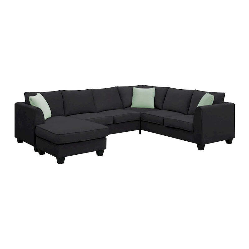 112 Zoll L-förmiges modulares 7-Sitzer-Sofa mit Ottomane und drei Kissen - 112B x 87T x 33H