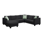 112 Zoll L-förmiges modulares 7-Sitzer-Sofa mit Ottomane und drei Kissen - 112B x 87T x 33H
