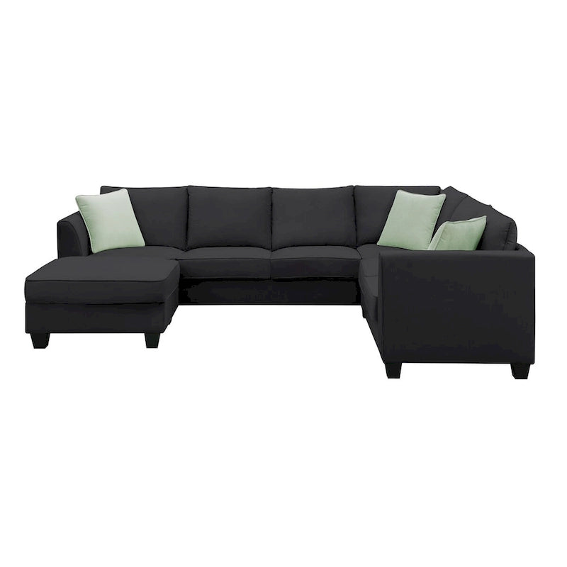 112 Zoll L-förmiges modulares 7-Sitzer-Sofa mit Ottomane und drei Kissen - 112B x 87T x 33H