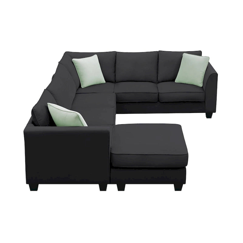 112 Zoll L-förmiges modulares 7-Sitzer-Sofa mit Ottomane und drei Kissen - 112B x 87T x 33H