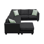 112 Zoll L-förmiges modulares 7-Sitzer-Sofa mit Ottomane und drei Kissen - 112B x 87T x 33H