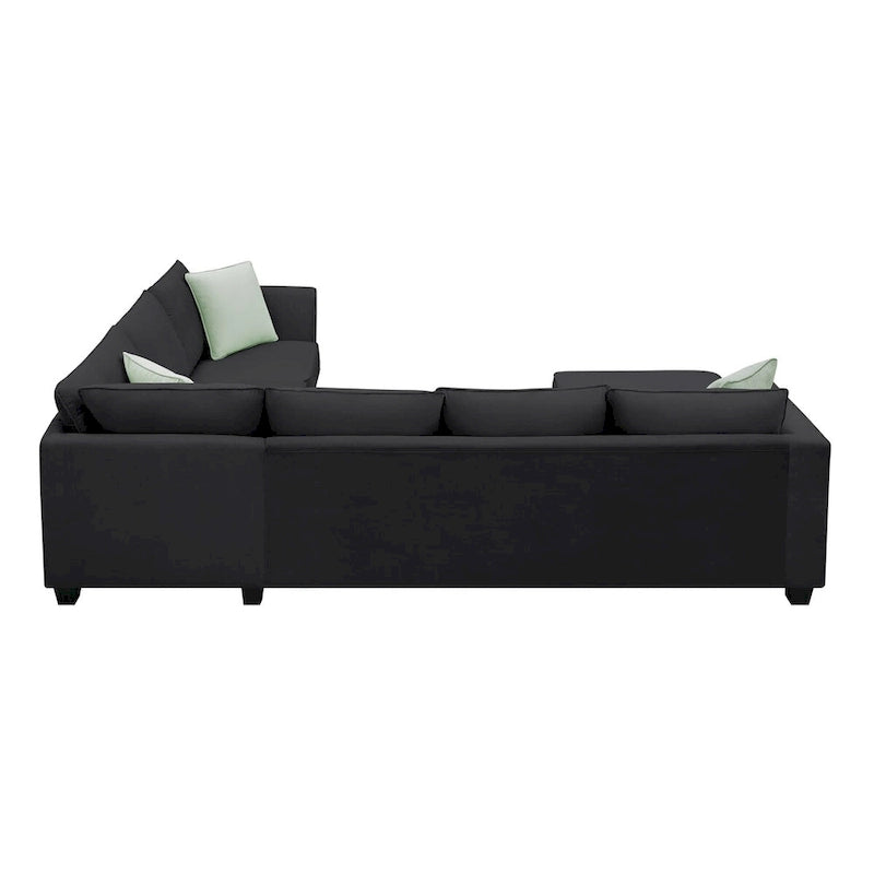 112 Zoll L-förmiges modulares 7-Sitzer-Sofa mit Ottomane und drei Kissen - 112B x 87T x 33H