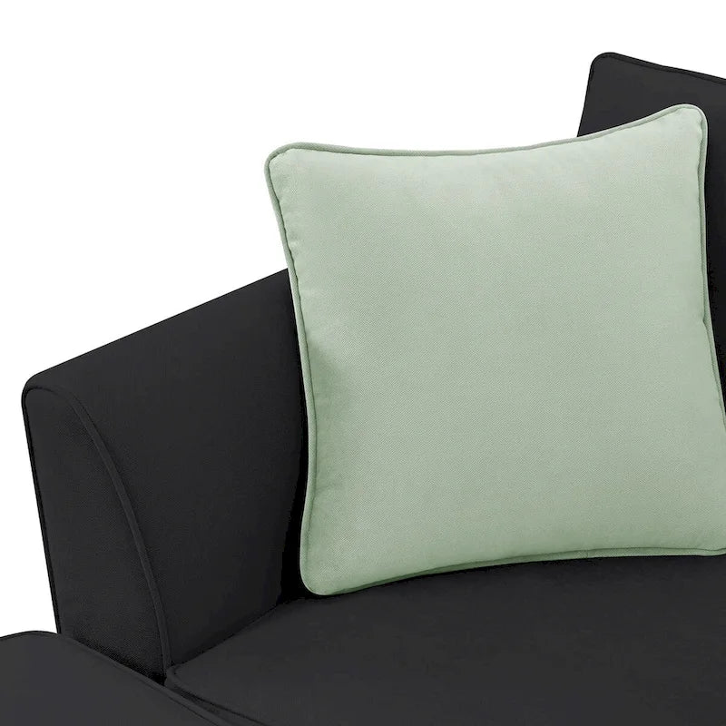 112 Zoll L-förmiges modulares 7-Sitzer-Sofa mit Ottomane und drei Kissen - 112B x 87T x 33H
