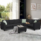 112 Zoll L-förmiges modulares 7-Sitzer-Sofa mit Ottomane und drei Kissen - 112B x 87T x 33H