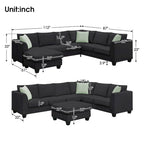 112 Zoll L-förmiges modulares 7-Sitzer-Sofa mit Ottomane und drei Kissen - 112B x 87T x 33H