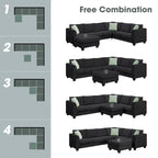 112 Zoll L-förmiges modulares 7-Sitzer-Sofa mit Ottomane und drei Kissen - 112B x 87T x 33H