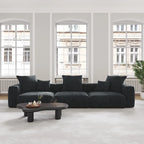 Schwarzes Cord-Ecksofa, individuell anpassbares Sofa mit Kissen.