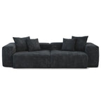 Schwarzes Cord-Ecksofa, individuell anpassbares Sofa mit Kissen.